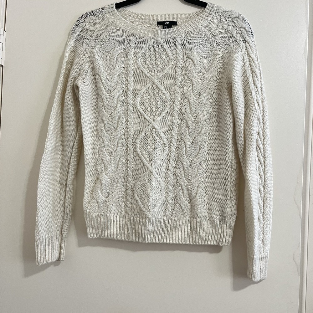 Chunky Cable Knit Sweater Small Ivory Fisherman Coastal Preppy Classic Ivy Aran